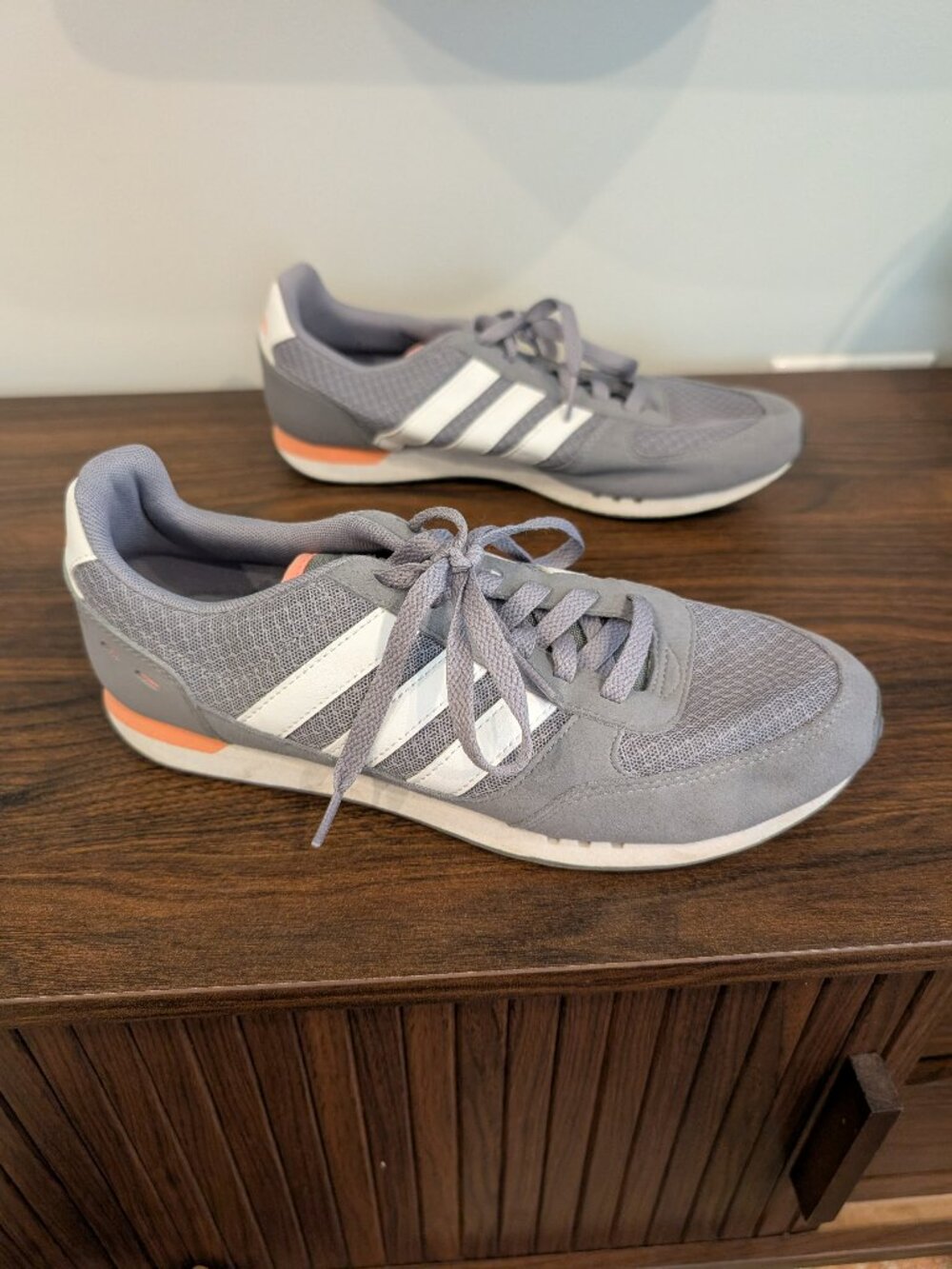 Women's Grey & Coral Adidas Neo Racer Retro Sneakers, Size 8.5